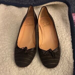 Christian Louboutin Black Striped Flats with Bow